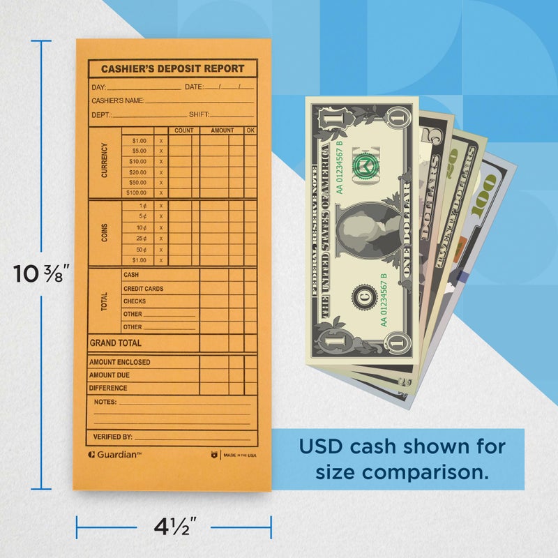 Guardian Cashier Deposit Report Envelopes with Gummed Flaps, Pack of 500 Cash Drop Envelopes - Cash Register for Small Businesses - Cashier Register for Retailers & Restaurants - Brown Kraft Envelopes - Image 3
